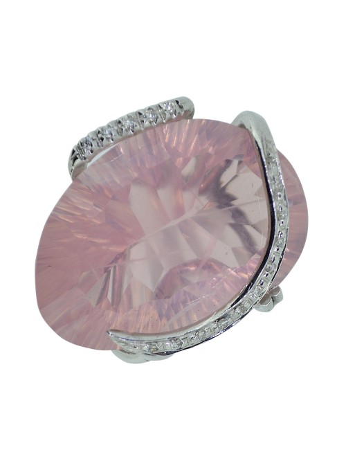 Anello in oro bianco con quarzo rosa e brillanti