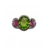 Anello in oro bianco con Peridoto, tormaline rosa e brillanti