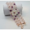 Bracciale in argento rosato con fiori di madreperla e ametista, quarzo rosa e ametiste