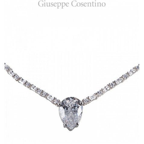 Collana tennis con zircone goccia centrale Collana tennis con zircone goccia centrale