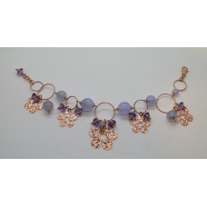 bracelet with flowers, silver rose, with chalcedony and amethyst