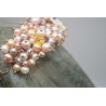 Bracciale in argento rosato con fiori di madreperla e quarzi, perle fantasy coltivate in acqua dolce e ametiste