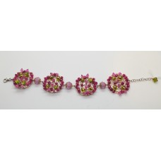 Bracciale in argento 925 millesimi con pietre peridoto ametiste, agate viola e fucsia