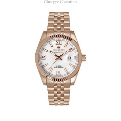 Pryngeps, Orologio da donna in acciaio, rose gold, quadrante bianco. Pryngeps, Orologio da donna in acciaio, rose gold, quadrante bianco.