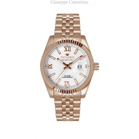 Pryngeps,Women's Watch, two-tone rose gold steel white dial.