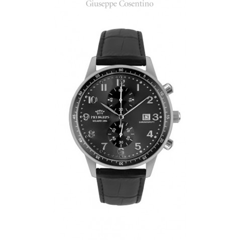 Pryngeps Orologio cronografo da uomo in acciaio, quadrante nero. Pryngeps Orologio cronografo da uomo in acciaio, quadrante nero.