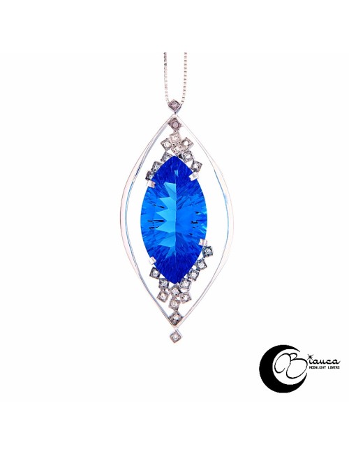 gold pendant with blue topaz and diamonds