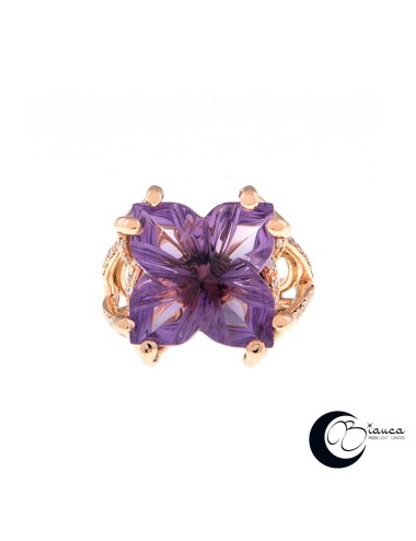Pink gold ring with amethyst and brillant
