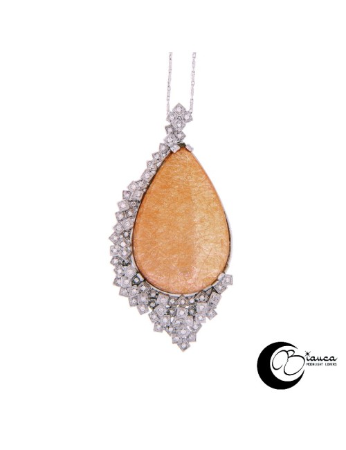 Gold Pendant with Quartz and brilliant Drop