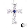 Cross, white gold 750 thousandths with sapphire and diamonds