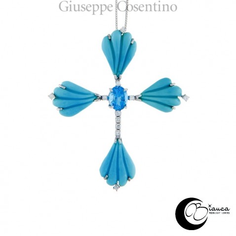 gold cross with turquoise, topaz and diamonds gold cross with turquoise, topaz and diamonds