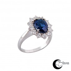 gold ring with sapphire and diamonds