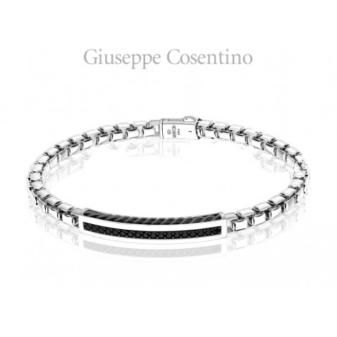 Zancan, Bracciale Uomo Cosmopolitan in argento e spinelli neri