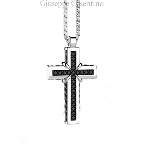 Zancan, Cosmopolitan Men's Cross in silver and blacks spinels