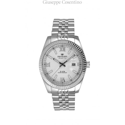 Pryngeps Orologio da donna in acciaio, quadrante bianco. Pryngeps Orologio da donna in acciaio, quadrante bianco.