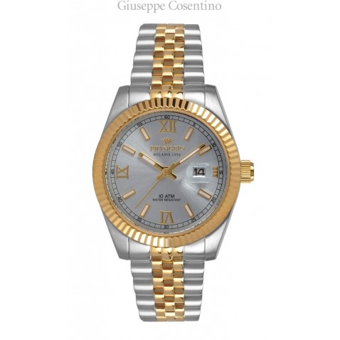 Pryngeps Women's watch, two-tone steel and gold dial blue