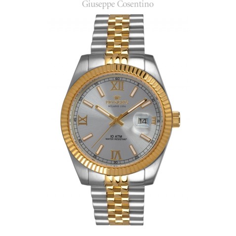 Pryngeps Orologio da UOMO, in acciaio bicolore, gold quadrante azzurro Pryngeps Orologio da UOMO, in acciaio bicolore, gold quadrante azzurro