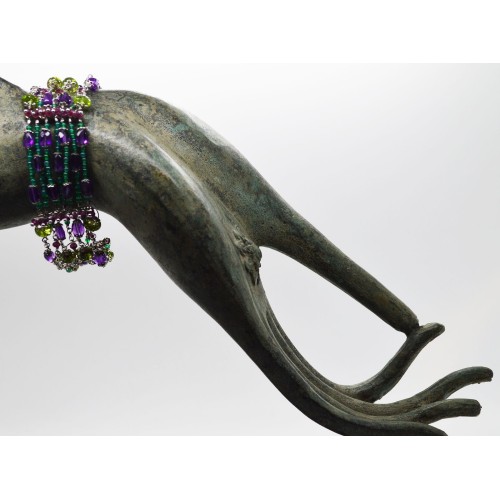 Bracciale in argento bianco 925 millesimi con agate verdi, granati, ametiste e peridoto