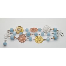 Bracciale in argento bianco, rosa, giallo 925 millesimi con acquamarina milk e labradorite