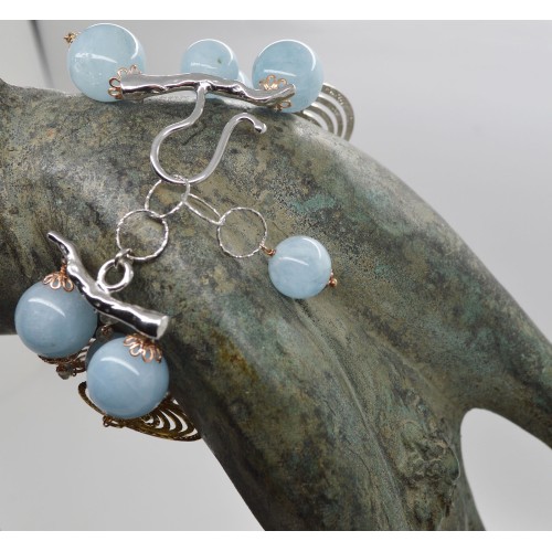 Bracciale in argento bianco, rosa, giallo 925 millesimi con acquamarina milk e labradorite