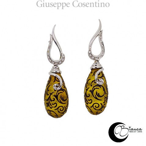 Orecchini oro con ambra e brillanti Orecchini oro con ambra e brillanti