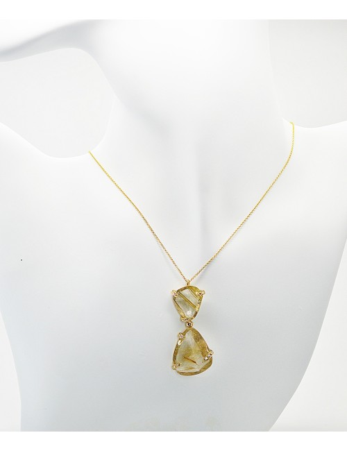 Gold Pendant with Quartz and diamonds