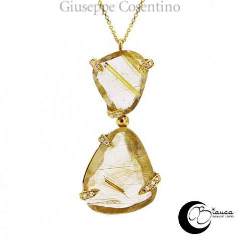 Gold Pendant with Quartz and diamonds