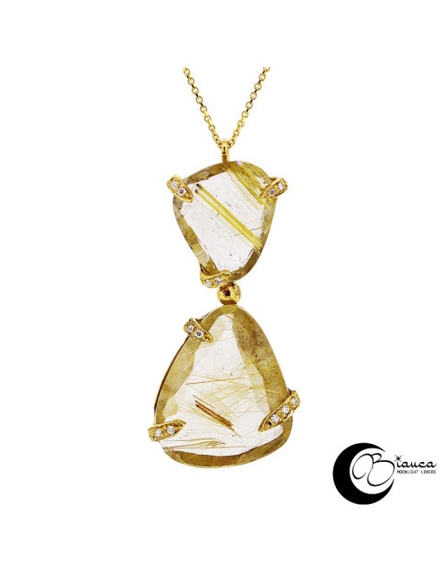 Gold Pendant with Quartz and diamonds