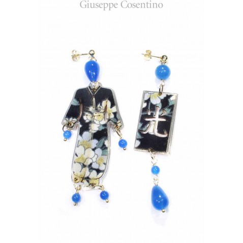 LEBOLE, earrings and silver silk kimono