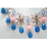 Collier in argento bianco e rosa 925 millesimi con agate blu, avventurina azzurra e rosa