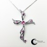 Gold cross with diamonds and pink sapphires