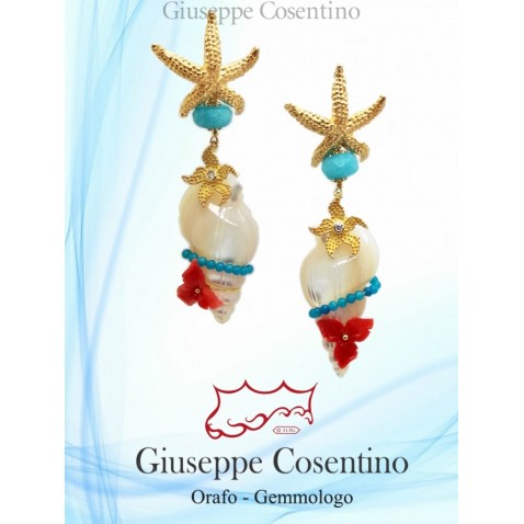 Orecchini stelle marine con corallo e madreperla Orecchini stelle marine con corallo e madreperla