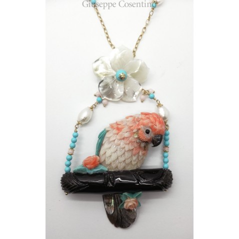 Coral parrot necklace