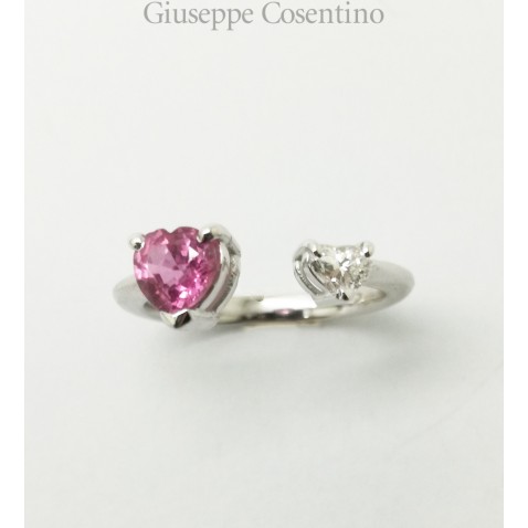  Anello Cuore di Zaffiro Rosa e Brillante