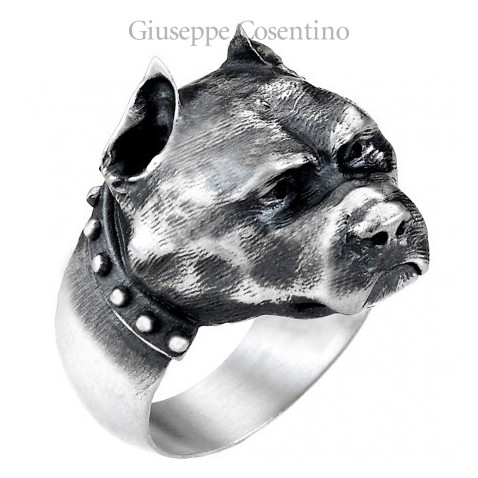 Anello con pitbull in argento