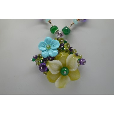Collier in argento bianco 925 millesimi con fiori di quarzo
