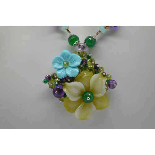 Collier in argento bianco 925 millesimi con fiori di quarzo