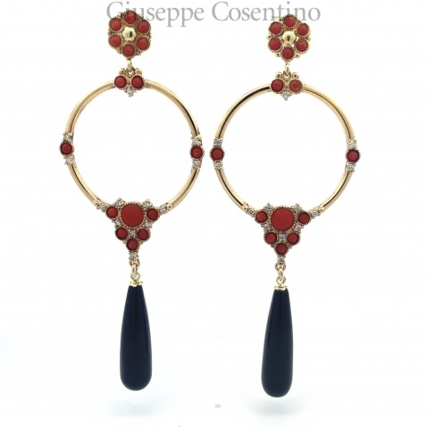 Orecchini con corallo e onice Orecchini con corallo e onice