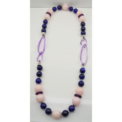 Collier in argento bianco 925 millesimi con ametiste, opale rosa, lapislazzuli