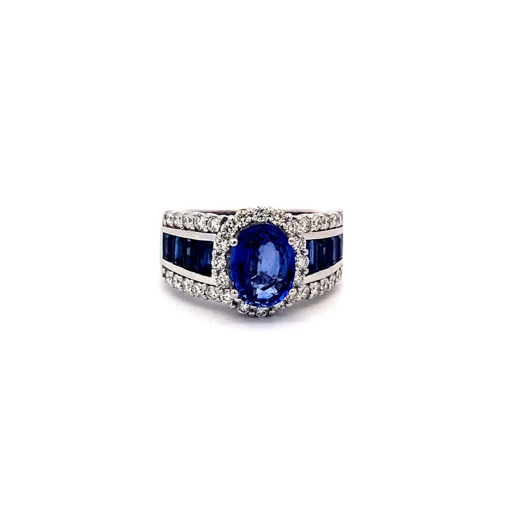 Anello con Zaffiro Naturale Cornflower Certificato e Diamanti