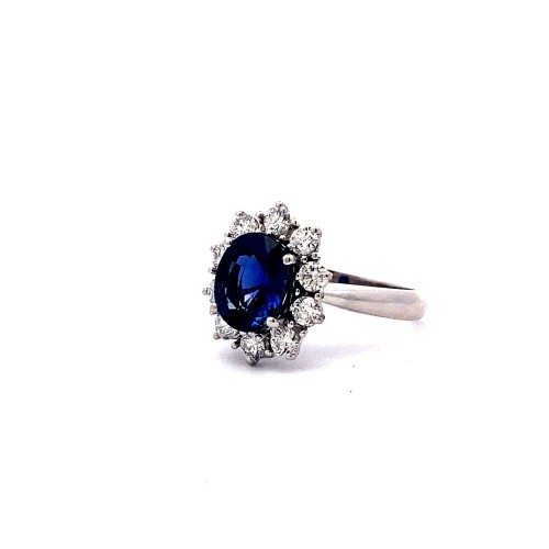 Anello con Zaffiro Naturale Royal Blue e Diamanti in Oro Bianco 18K
