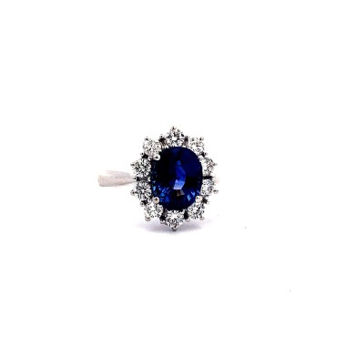 Anello con Zaffiro Naturale Royal Blue e Diamanti in Oro Bianco 18K
