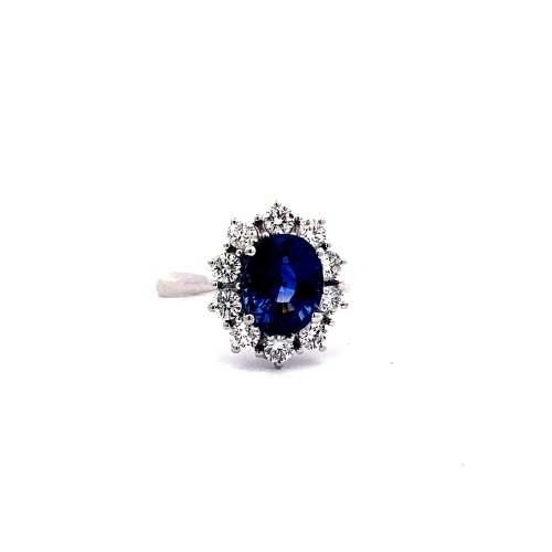 Anello con Zaffiro Naturale Royal Blue e Diamanti in Oro Bianco 18K