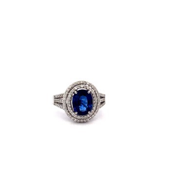 Anello con Zaffiro Naturale, Royal Blue e Diamanti in Oro Bianco 18K