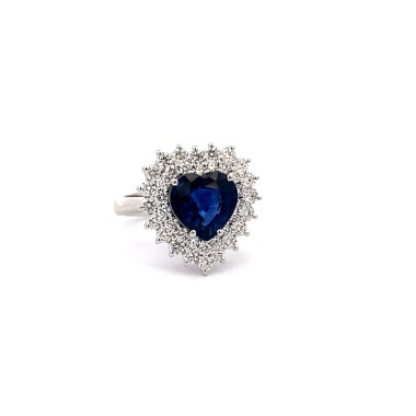Anello con Zaffiro Naturale, Royal Blue e Diamanti Naturali in Oro Bianco 18K
