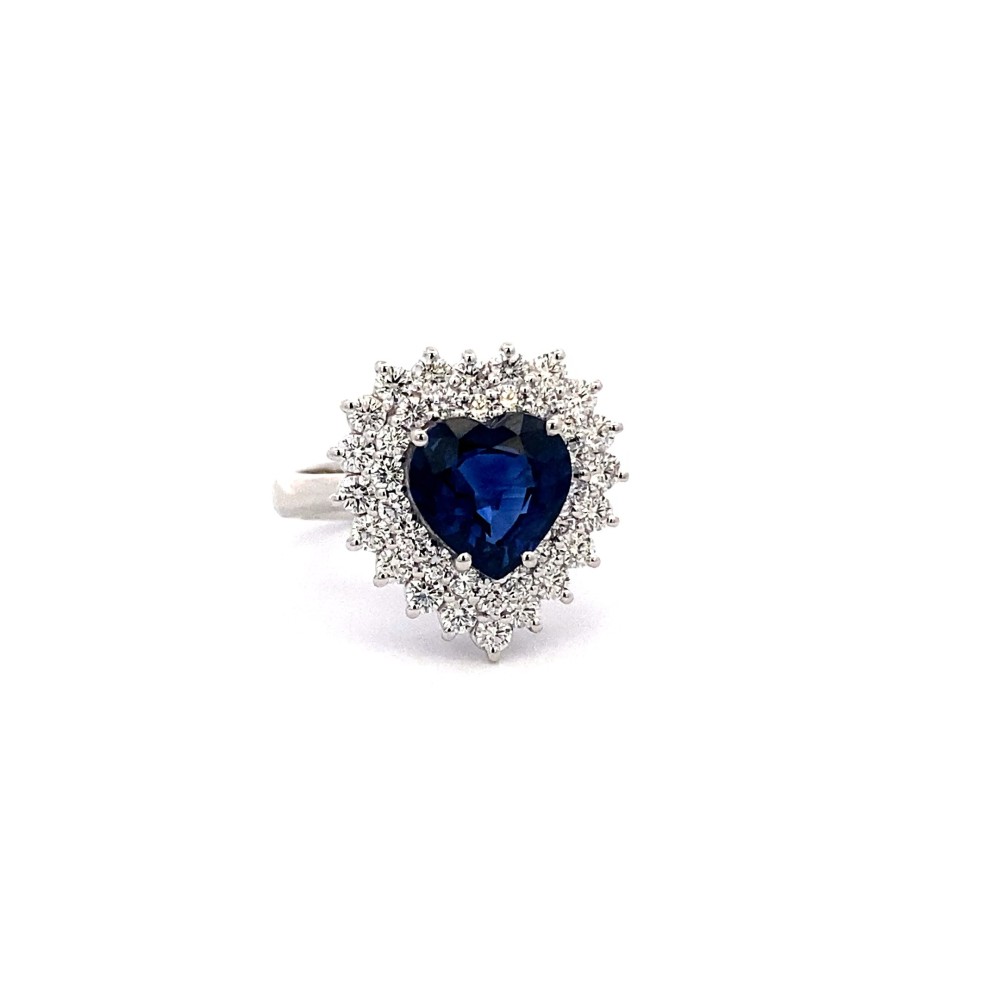 Anello con Zaffiro Naturale, Royal Blue e Diamanti Naturali in Oro Bianco 18K