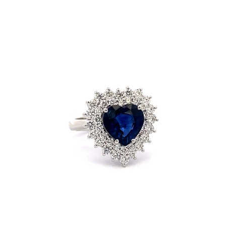 Anello con Zaffiro Naturale, Royal Blue e Diamanti Naturali in Oro Bianco 18K