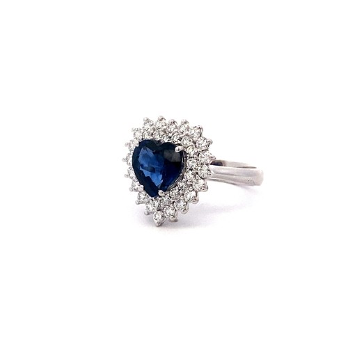 Anello con Zaffiro Naturale, Royal Blue e Diamanti Naturali in Oro Bianco 18K