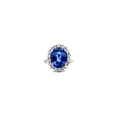 Anello con Zaffiro Naturale Ovale e Diamanti in Oro Bianco 18K