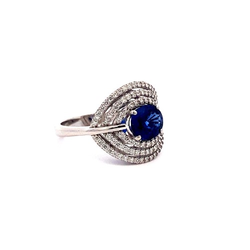 Anello con Zaffiro Naturale,  Royal Blue dello Sri Lanka e Diamanti
